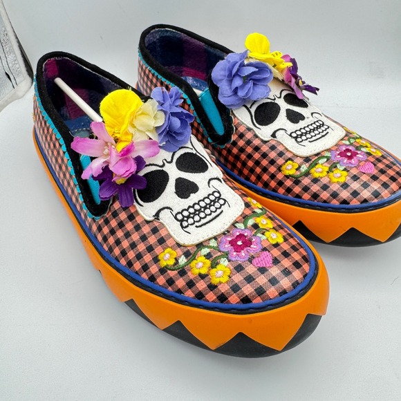 Irregular Choice Skulduggery Loafers Gingham Skull Floral Platform Sneakers 9.5 - Picture 2 of 14